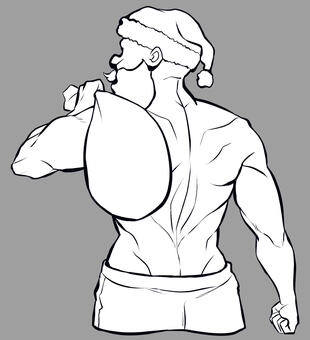 かっこいいマッチョなサンタ（白塗り） クリスマス,サンタクロース,筋肉,マッチョ,背中,サンタ帽子,サンタ,裸,肉体,筋トレのイラスト素材