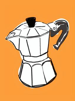 マキネッタ_落書き風_オレンジ背景 コーヒー,エスプレッソマシン,マキネッタ,休憩,ティータイム,コーヒータイム,直火式,カフェ,エスプレッソ,cafeのイラスト素材