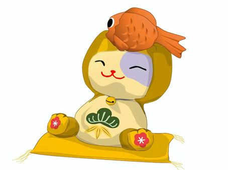 「めでたい」を乗せた招き猫 招き猫,まねきねこ,猫,ねこ,縁起物,幸運,金運,和風,かわいい,イラストのイラスト素材