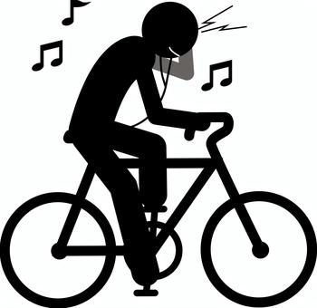 イヤフォン危険走行 音楽,イヤフォン,聞く,自転車,乗る,移動,危険,交通,人物,ピクトグラムのイラスト素材