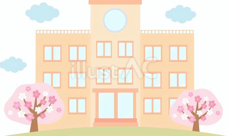 学校と桜の木 学校,桜,雲のイラスト素材