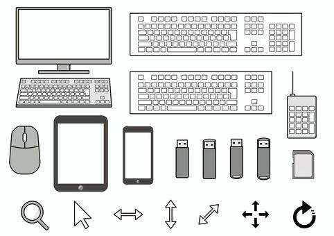 パソコン タブレット その他セット パソコン,ディスプレイ,キーボード,マウス,usb,sdカード,メモリ,テンキー,マウスポインタ,タブレットのイラスト素材