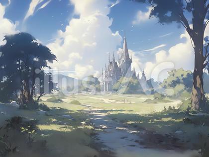 森の奥に静かに佇む孤高の古城_背景画