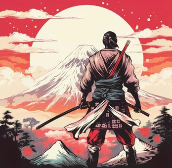 Illustration, fuji mountain, warrior, generals, 