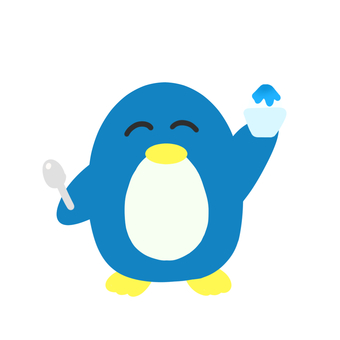 ペンギンとかき氷・ブルーハワイ ペンギン,かき氷,ブルーハワイ,シロップ,スプーン,氷,氷菓,お祭り,屋台,笑顔のイラスト素材