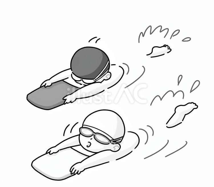 小学生水泳　ビート板で練習　白黒 水泳,ビート板,小学生のイラスト素材