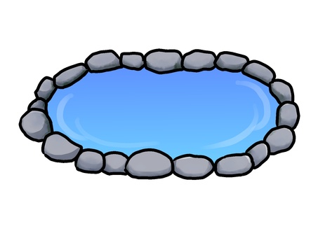 池 池,手描き,和風,庭園,石,シンプル,背景透過,カラーイラストのイラスト素材