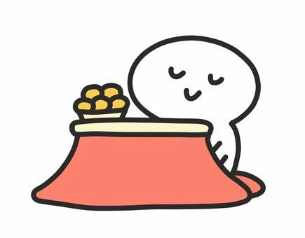 こたつに入ってあったまる人　みかん こたつ,棒人間,かわいい,手描き,男性,女性,炬燵,コタツ,冬休み,冬のイラスト素材