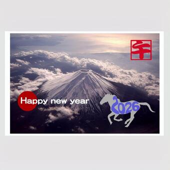 午年、年賀状富士山。 午年,年賀状,2026年,印,富士山のイラスト素材
