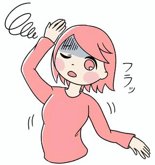 桃色の女の子がめまいでふらついている ピンク,かわいい,手描き,めまい,ふらつき,立ちくらみ,貧血,気分不良,体調不良,体調悪いのイラスト素材
