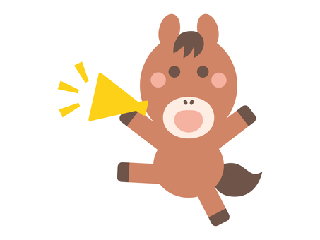 メガホンを持っている馬のイラスト 馬,午年,メガホン,バーゲン,売り出し,特売,宣伝,呼び込み,笑顔,万歳のイラスト素材