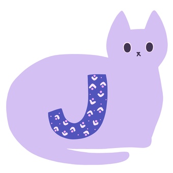 アルファベットJが描かれたネコ j,猫,アルファベット,大文字,デザイン,模様,英語,ローマ字,かわいい,白バックのイラスト素材