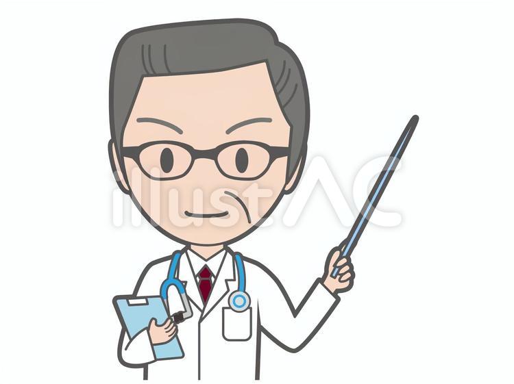 指示棒を持つ医師　シニア　上半身 男性,男,正面のイラスト素材