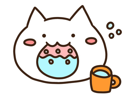 ガラガラうがいで風邪感染予防する白ねこ うがい,ガラガラ,風邪,予防,感染,対策,ねこ,健康,管理,衛生のイラスト素材