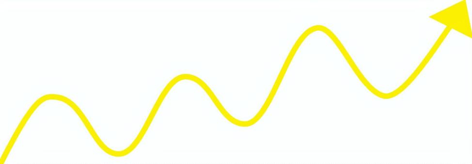 山あり谷ありのうねうねの矢印_黄 曲線,うねうね,山,谷,矢印,シンプル,黄のイラスト素材