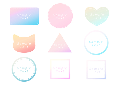 ゆめかわグラデセット フレーム,正方形,丸枠,四角枠,猫,円,ハート,グラデーション,ゆめかわ,ネオンのイラスト素材