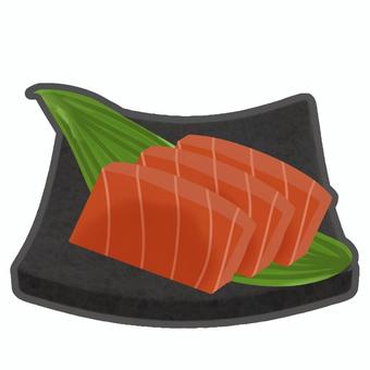 刺身　マグロ ポップ,手描き,シンプル,陶器,皿,刺身,マグロ,笹,おつまみ,魚のイラスト素材