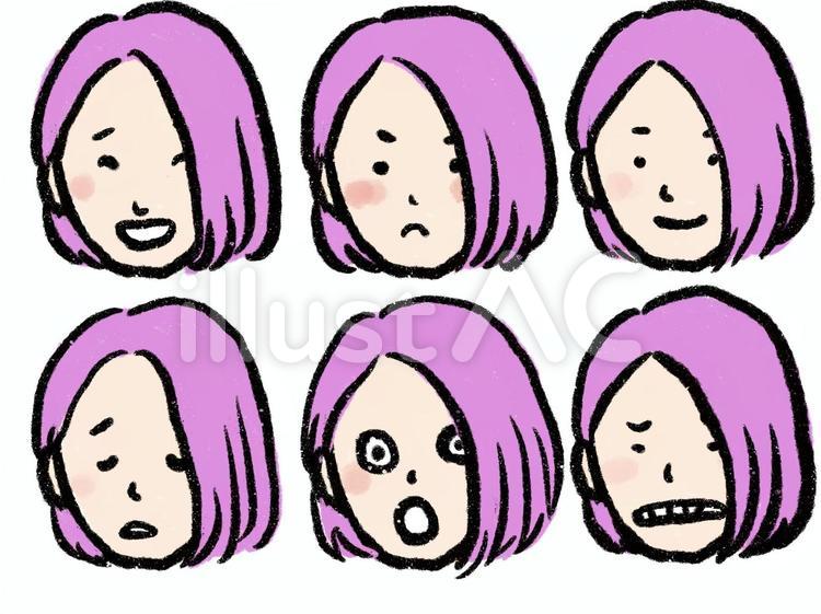 派手な髪型の人の表情いろいろセット 人物,シンプル,表情のイラスト素材
