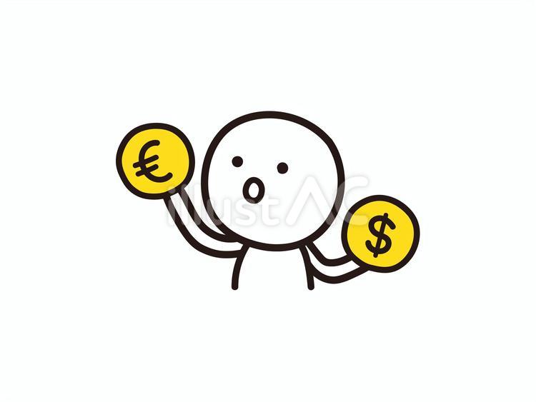 ユーロとドルを比べる棒人間のイラスト ユーロ,ドル,ユーロ高のイラスト素材