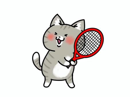 テニス部！ネコさんバックハンド　赤 猫,テニス,硬式テニス,軟式テニス,テニスラケット,ラケット,ラケットスポーツ,部活,庭球,運動のイラスト素材