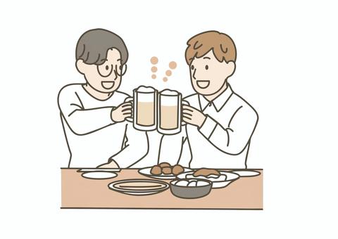 オフィスカジュアル男性の乾杯 男性,ビジネス,会社員,社会人,飲み会,居酒屋,乾杯,お酒,ビール,ジョッキのイラスト素材