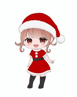 サンタコス・ミニキャラ・ピンク髪 コスプレ,女子,女の子,美少女,萌え,アイコン,かわいい,フリー,無料,萌え系のイラスト素材