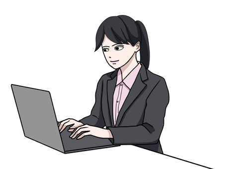 ノートパソコンで仕事をするスーツ姿の女性 パソコン,ノートパソコン,pc,仕事,作業,スーツ,女性,事務,会社員,社会人のイラスト素材
