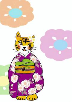 紫地桜柄の振袖(寅年年賀状用) 紫地桜柄の振袖(寅年年賀状用) 桜,和風,寅,振袖,可愛い,着物のイラスト素材