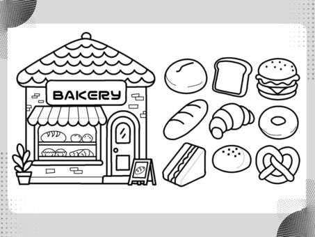 パン屋さん 02　ぬりえ ぬりえ,かわいい,パン屋さん,パン,趣味のイラスト素材