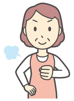  エプロンおばちゃん-041-バスト 任せて,おばちゃん,エプロン,お母さん,ママ,中年,おばさん,主婦,人物,かわいいのイラスト素材