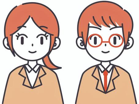 【そのまま使える】二色の就活生2 人物,2人組,男性,女性,目線,笑顔,バストアップ,メガネ,ポニーテール,正面のイラスト素材