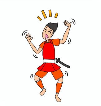 踊る鎌倉時代の雑兵 雑兵,侍,武士,鎧武者,兵士,戦士,日本,和風,歴史,日本史のイラスト素材