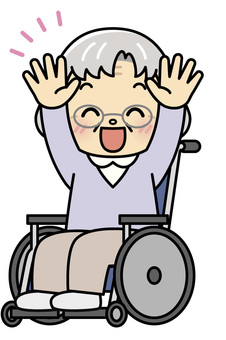 Granny in wheelchair to banzai, banzai, be pleased, grandmother, JPG and PNG