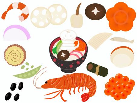 お節料理セット お正月,おせち,お雑煮,正月,元旦,お節,和食,お節料理,食べ物,新年のイラスト素材