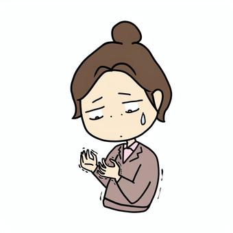 緊張で手が震える女子 緊張,震え,手,ナーバス,ストレス,女性,女子,汗,冷や汗,どうしようのイラスト素材