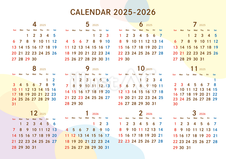 2025年4月はじまりカレンダー　淡い色 2025,4月はじまり,カレンダーのイラスト素材
