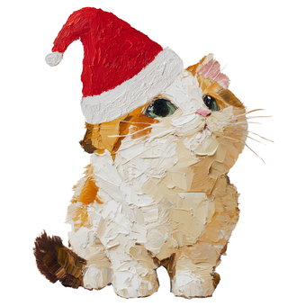 サンタ帽をかぶったマンチカンのイラスト クリスマス,サンタ帽,ねこ,マンチカン,ペット,動物,手描き,絵の具風,厚塗り,かわいいのイラスト素材