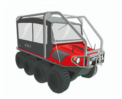 消防水陸両用全地形対応車　リアル 消防,リアル,災害,人命救助,物資輸送,水陸両用,全地形対応,車,レッドサラマンダーのイラスト素材
