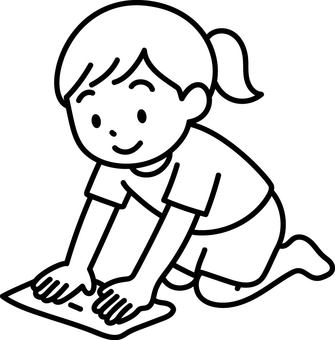 ぞうきんがけをする女の子 女の子,ぞうきん,ぞうきんがけ,掃除,小学校のイラスト素材