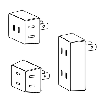 電源タップの線画 電源,タップ,コンセント,3口,２口,たこ足,家電,線画,モノクロ,立体のイラスト素材