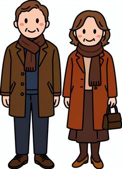 冬服の茶色のおじさんおばさんです。 冬服の茶色のおじさんおばさんです。 中年,シンプル,衣装,冬,ファッション,防寒,マフラー,おじさん,おばさん,茶色のイラスト素材