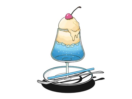 昔懐かしい飲み物のクリームソーダー クリームソーダ,スプーン,飲み物,カフェ,喫茶店,ブレイクタイム,休憩,スイーツ,フルーツ,果物のイラスト素材