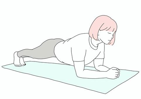プランクをする女性 プランク,筋トレ,ヨガマット,トレーニング,ジム,筋肉,女性,ヨガウェア,トレーニングウェア,レギンスのイラスト素材