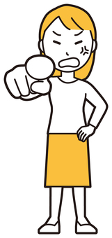  ロングヘア女性(黄)-282-全身 指さす,怒る,女性,女の子,人物,かわいい,キレる,叱る,ムカつく,喧嘩のイラスト素材