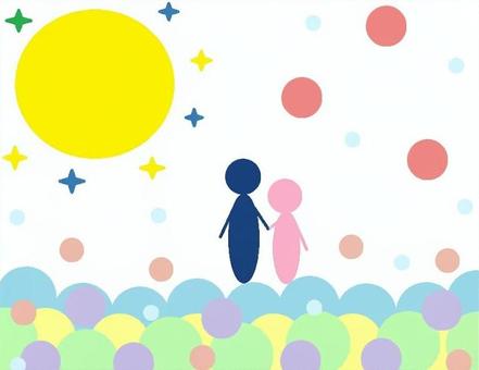 月を眺める二人