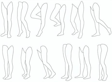 女性レッグモデル輪郭イラスト集p2-11 人体,身体,女性,パーツモデル,レッグモデル,ポージング,脚タレ,脚,つま先,足のイラスト素材