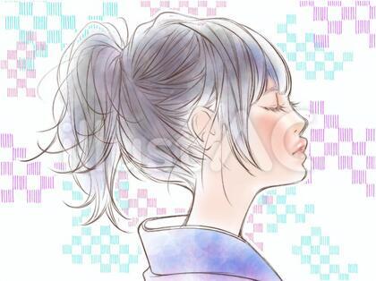和服の横顔美人、市松模様
