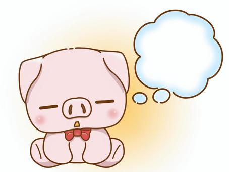 物想いに耽ってる? 物想いに耽ってる? ぶた,動物,考え事,居眠り,物想い,うたた寝,のんびり,可愛い,イラストのイラスト素材