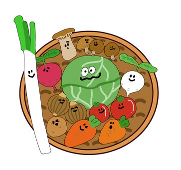 竹ざるに入った新鮮な秋冬野菜セット 野菜,きのこ,ざる,竹ざる,ざる盛り,盛り合わせ,詰め合わせ,にんじん,トマト,玉ねぎのイラスト素材
