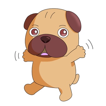 手を振る犬 動物,犬,パグ,かわいい,デフォルメ,アニマル,ドッグ,手を振る,挨拶,おはようのイラスト素材